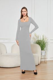 Two-in-one With Lining Double-layer Belly Contracting Hip Lifting Long Sleeve Narrow Dress (Option: Gray-L)