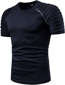 Men's Casual Shirt Short Sleeve Crewneck T Shirt Athletic Running Sport Gym Mens T Shirts (Color: Navy, size: S)