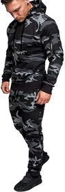 Men's Camouflage 2 Piece Sweatsuits Hoodie Jogging Athletic Tracksuit Sets (Color: CAMO1-M)