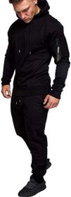 Men's Camouflage 2 Piece Sweatsuits Hoodie Jogging Athletic Tracksuit Sets (Color: BLACK-XS)