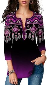 Womens V Neck Chiffon Blouses Casual Balloon Sleeve Floral Print Shirts Tops (Color: Purple-S)