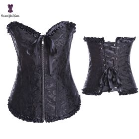 Sexy Women Steampunk Clothing Gothic Plus Size Corsets Lace Up Boned Overbust Bustier Waist Cincher Body Shaper Corselet S-6XL (Color: 819 black, size: XXL)