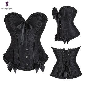 Sexy Women Steampunk Clothing Gothic Plus Size Corsets Lace Up Boned Overbust Bustier Waist Cincher Body Shaper Corselet S-6XL (Color: 805 black, size: 6XL)