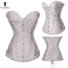 Sexy Women Steampunk Clothing Gothic Plus Size Corsets Lace Up Boned Overbust Bustier Waist Cincher Body Shaper Corselet S-6XL (Color: 810 white, size: 6XL)