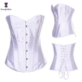 Sexy Women Steampunk Clothing Gothic Plus Size Corsets Lace Up Boned Overbust Bustier Waist Cincher Body Shaper Corselet S-6XL (Color: 818 white, size: M)