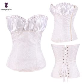 Sexy Women Steampunk Clothing Gothic Plus Size Corsets Lace Up Boned Overbust Bustier Waist Cincher Body Shaper Corselet S-6XL (Color: 864 white, size: XXL)