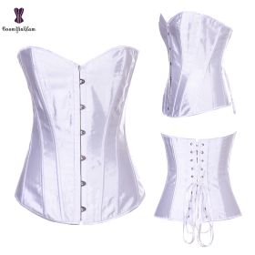 Sexy Women Steampunk Clothing Gothic Plus Size Corsets Lace Up Boned Overbust Bustier Waist Cincher Body Shaper Corselet S-6XL (Color: 818 white, size: 4XL)