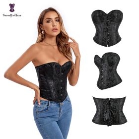 Sexy Women Steampunk Clothing Gothic Plus Size Corsets Lace Up Boned Overbust Bustier Waist Cincher Body Shaper Corselet S-6XL (Color: 883 black, size: XXXL)