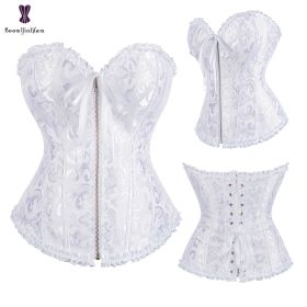 Sexy Women Steampunk Clothing Gothic Plus Size Corsets Lace Up Boned Overbust Bustier Waist Cincher Body Shaper Corselet S-6XL (Color: 819 white, size: 5XL)