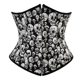 SEXY Gothic Underbust Corset and Waist cincher Bustiers Top Workout Shape Body Belt Plus size Lingerie S-6XL (Color: 7341skull, size: M)