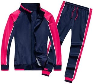 Women's 2 Pieces Tracksuits Casual Running Jogging Athletic Casual Outfits Full Zip Suit Gym Sports Sweatsuits (Color: Blue, size: XXL)