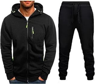 Mens 2 Piece Tracksuit Zipper Cardigan Hoodie Pants Sport Suit Running Jogging Athletic Casual Tracksuit Set (Color: black1, size: L)