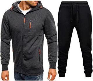 Mens 2 Piece Tracksuit Zipper Cardigan Hoodie Pants Sport Suit Running Jogging Athletic Casual Tracksuit Set (Color: dark grey3, size: L)