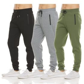 Mens 3 Pack Fleece Active Athletic Workout Jogger Sweatpants (Color: 3pcs black gray green, size: 2XL)