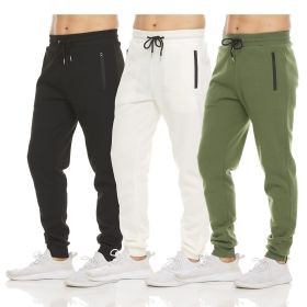 Mens 3 Pack Fleece Active Athletic Workout Jogger Sweatpants (Color: 3pcs black white green, size: M)