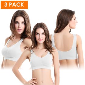 3 Pack Sport Bras For Women Seamless Wire free Bra Light Support Tank Tops For Fitness Workout Sports Yoga Sleep Wearing (Color: WH_WH_WH, size: L)