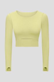 Cut Out Front Crop Yoga Tee (Color: Yellow, size: 8)