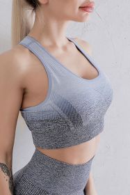 Gradient Racerback Sports Bra (Color: Grey/Blue, size: M)