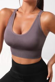 Scoop Neck Long Active Bra (Color: Dusty Purple, size: L)