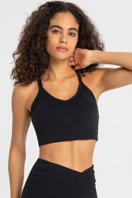 Crisscross Back V-Neck Sports Bra (Color: Black, size: 6)