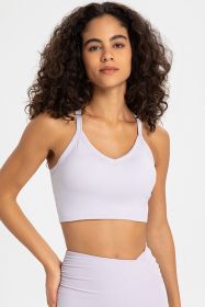 Crisscross Back V-Neck Sports Bra (Color: Lilac, size: 10)