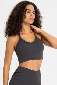 Crisscross Back V-Neck Sports Bra (Color: Dark Gray, size: 10)