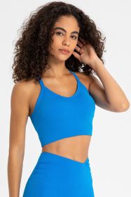 Crisscross Back V-Neck Sports Bra (Color: Sky Blue, size: 10)