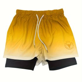 Summer Workout Gym Shorts with Zipper Pocket for Men (Color: Golden, size: M(32))