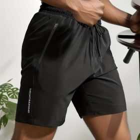 Summer Gym Shorts QuickDry Comfy Stylish with Zippered Pockets (Color: Black, size: M(32))