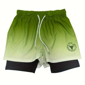 Summer Workout Gym Shorts with Zipper Pocket for Men (Color: Fluorescent Green, size: XL(36))