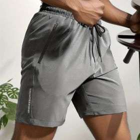 Summer Gym Shorts QuickDry Comfy Stylish with Zippered Pockets (Color: Grey, size: M(32))