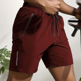 Summer Gym Shorts QuickDry Comfy Stylish with Zippered Pockets (Color: Reddish Brown, size: XL(36))