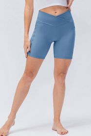 Slim Fit V-Waistband Sports Shorts (Color: Pastel  Blue, size: 4/S)