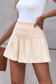 Smocked Waist Culotte Shorts (Color: Light Apricot, size: XL)