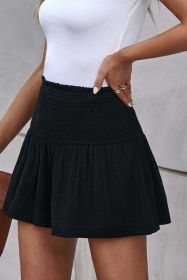 Smocked Waist Culotte Shorts (Color: Black, size: XL)