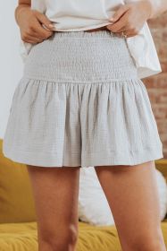 Smocked Waist Culotte Shorts (Color: Light Gray, size: XL)