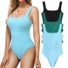 Ribbed Seamless Bodysuit for Women, Sleeveless Shapewear Tank Top for Tummy Control, Sexy Body Sculpting Suits 3 Pack