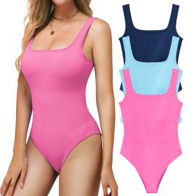 Ribbed Seamless Bodysuit for Women, Sleeveless Shapewear Tank Top for Tummy Control, Sexy Body Sculpting Suits 3 Pack (Color: Navy+blue+pink, size: S)