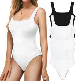 Ribbed Seamless Bodysuit for Women, Sleeveless Shapewear Tank Top for Tummy Control, Sexy Body Sculpting Suits 3 Pack (Color: White+white+black, size: S)