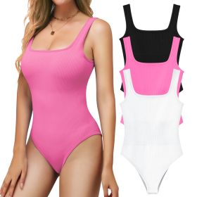 Ribbed Seamless Bodysuit for Women, Sleeveless Shapewear Tank Top for Tummy Control, Sexy Body Sculpting Suits 3 Pack (Color: Black+White+Pink, size: M)