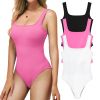 Ribbed Seamless Bodysuit for Women, Sleeveless Shapewear Tank Top for Tummy Control, Sexy Body Sculpting Suits 3 Pack