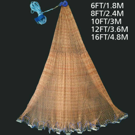 6FT/8FT/10/FT/12FT/16FT Heavy Duty Fishing Net with Nylon Mesh Easy to Throw (Style: Tire Line W/ No Ring, Net Size: 16FT Dia x 0.47in Mesh)