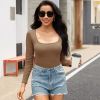 2 Pcs Long Sleeve Bodysuit Jumpsuit for Women, Seamless Ribbed Square Neck Shapewear for Women